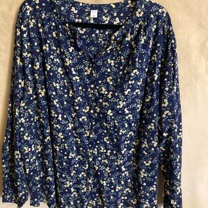Old Navy Navy Blue Floral Blouse